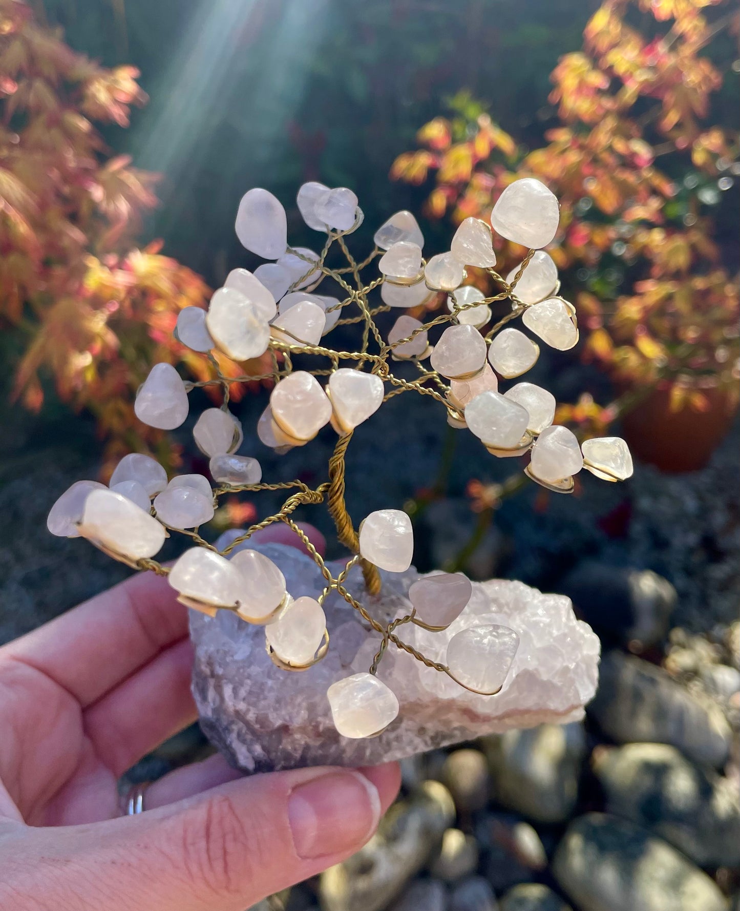 Rose Quartz and Amethyst large gem tree